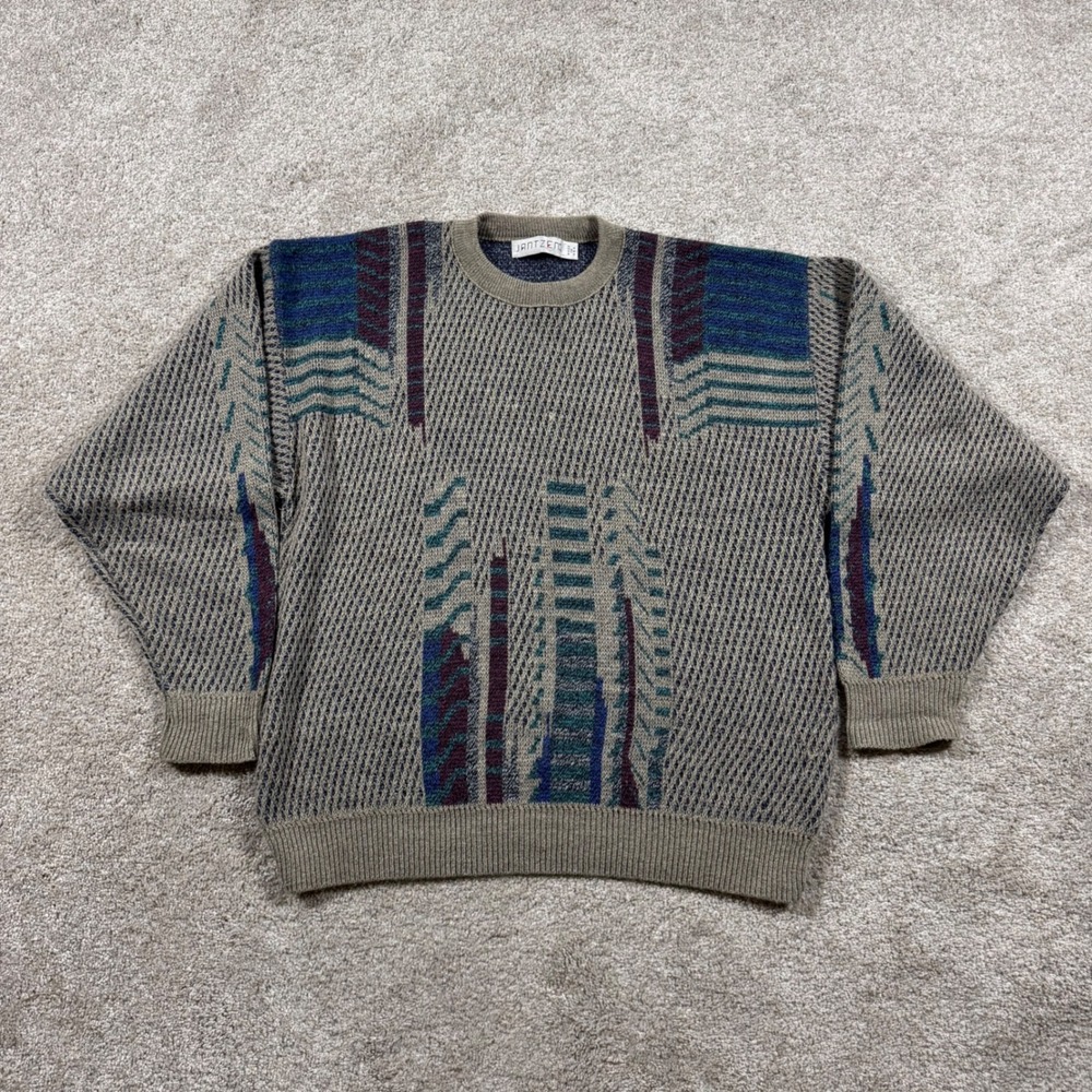 Jantzen Vintage 90s Mens XL Abstract Geometric Knit Crewneck Sweater Made in USA